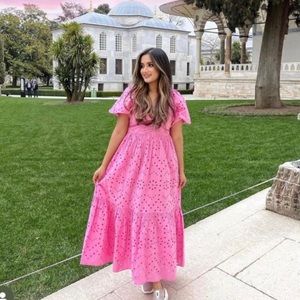 Zara pink eyelet openwork embroidered dress